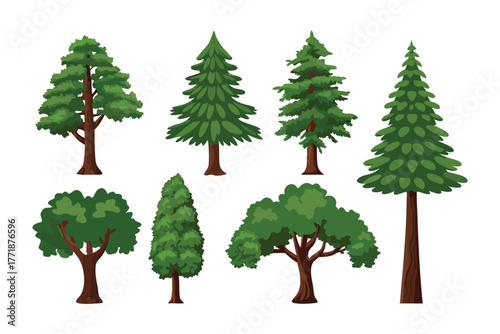 Variety of Green Trees: Capturing a diverse group of trees in shades of green, with sturdy trunks and lush foliage, stands as a testament to nature's beauty and the resilience of trees.