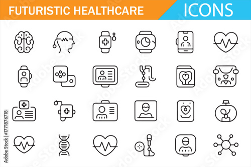 Cloud Data, Wearables, and Medical Tech Vector Icons