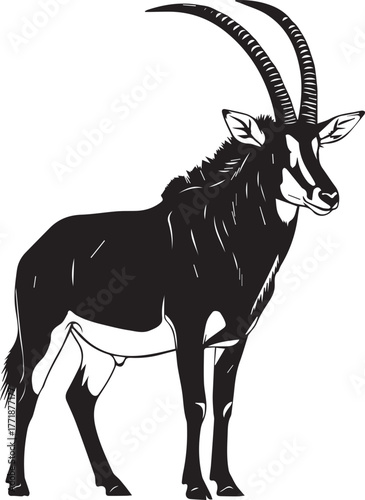 Majestic sable antelope silhouette standing gracefully with distinctive horns wildlife art