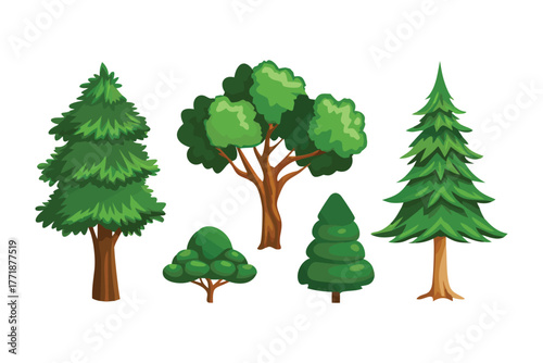 Variety of Trees: This vibrant illustration features an array of different trees, showcasing the diversity and beauty of nature in various forms.