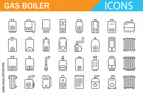 Heating System Vector Icons – Boiler, Thermostat, and Radiator Design