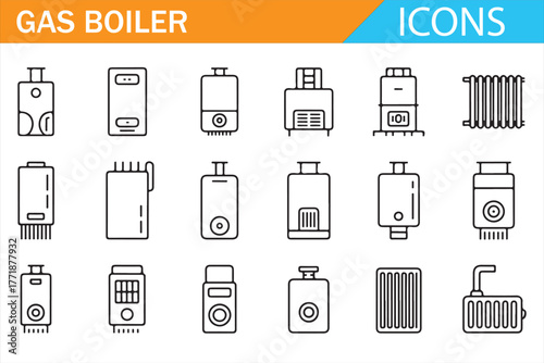 Water Heater and Gas Boiler Icons – Industrial Energy Equipment Collection