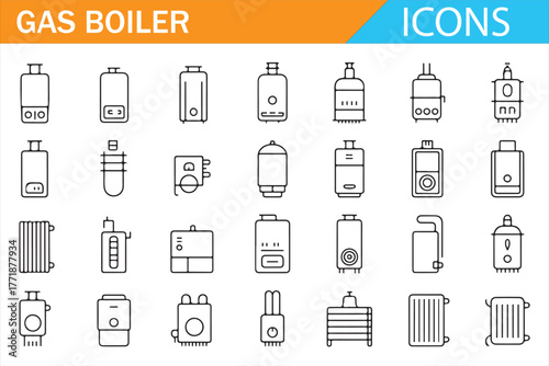Boiler and Radiator Vector Set – Linear Heating and Plumbing Concepts