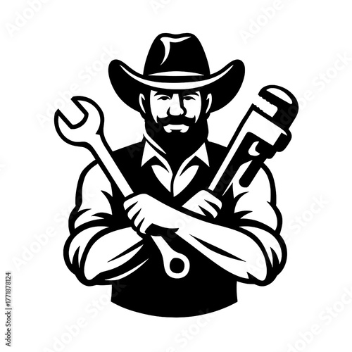 Cowboy Plumber Mascot Vector

 

 
