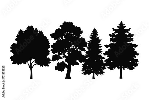 Silhouetted Trees in Nature: A collection of trees stand tall, their forms defined against the light, representing the majestic beauty of nature, silhouette of the woods.