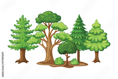 Evergreen Trees: A collection of various lush evergreen trees, showcasing the diversity and vitality of nature. 