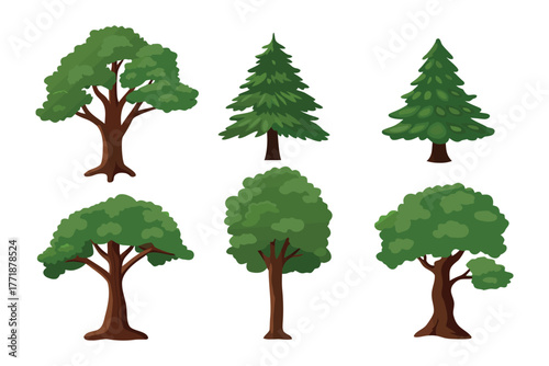 Variety of trees for Decoration: Six different species of trees, showcasing unique forms and sizes, standing as a versatile resource for diverse design projects.