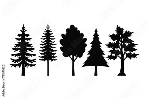Silhouette of Trees: A collection of various tree silhouettes, perfect for nature-themed design. The elegant and minimalist style makes them suitable for use in design projects.