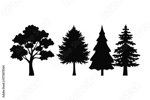 Silhouette of Diverse Trees: A striking ensemble of tree silhouettes, each with distinct forms, evokes the silent grandeur of a forest. Capturing the essence of nature's varied elegance.