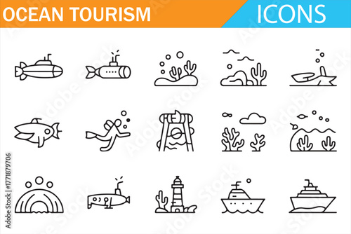 Sea Travel and Cruise Icons – Modern Linear Vector Illustration Set