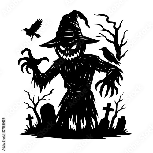  

Scary Scarecrow Cemetery Silhouette Vector

 

 
