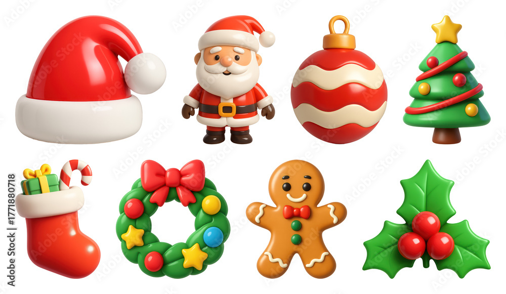 Obraz premium PNG Festive Christmas 3D icons collection, element set on transparent background