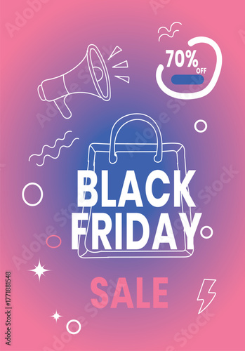 Black Friday Sale Announcement with Megaphone and Bag