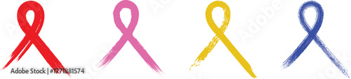  Four Colorful Brush Stroke Awareness Ribbons cancer ribbon