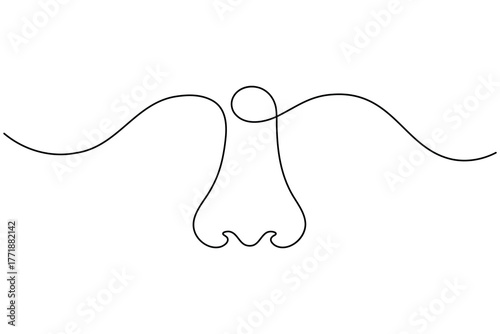 Human nose anatomy continuous one line drawing on white background minimalist facial organ outline vector illustration
