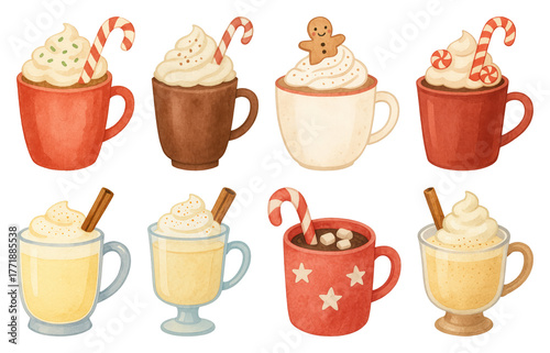 Wallpaper Mural PNG Festive mugs with holiday beverages, element set on transparent background Torontodigital.ca