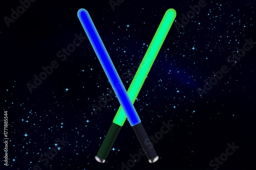 Lightsaber in space, vector art illustration wars.