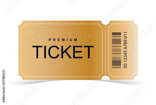 Illustration of ticket vector with golden colour. 