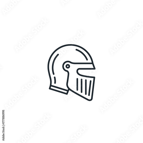 Medieval knight helmet icon symbol of strength bravery and protection simple line art style