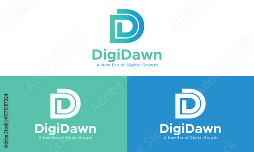 Modern company logo evoking digital growth in blue and green tones for a fresh, innovative, and professional brand identity design project