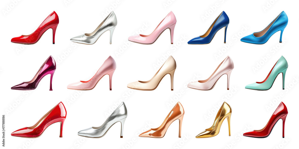 Fototapeta premium PNG Colorful high heels collection, element set on transparent background