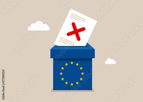 Against everyone, I vote for no one. Voting in European Union. Paper ballots to election box. Democracy Freedom Concept. Flat vector illustration