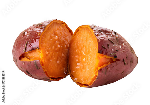 Baked roasted sweet potato vegetable isolated on a transparent or white background. PNG