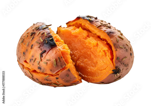 Baked roasted sweet potato vegetable isolated on a transparent or white background. PNG