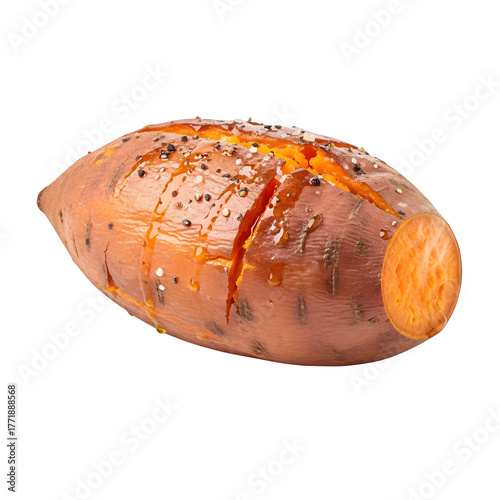 Baked roasted sweet potato vegetable isolated on a transparent or white background. PNG