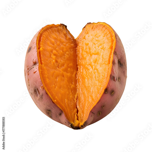 Baked roasted sweet potato vegetable isolated on a transparent or white background. PNG