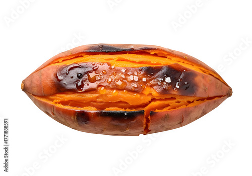 Baked roasted sweet potato vegetable isolated on a transparent or white background. PNG