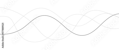 Curved black long lines seamless wave pattern. Thin line wavy abstract vector background. Wavy line horizontal divider wavy pattern. Curve line art striped. Abstract wave elements. Vector illustration