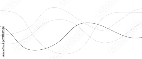 Curved black long lines seamless wave pattern. Thin line wavy abstract vector background. Wavy line horizontal divider wavy pattern. Curve line art striped. Abstract wave elements. Vector illustration