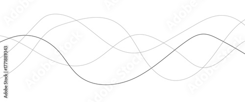 Curved black long lines seamless wave pattern. Thin line wavy abstract vector background. Wavy line horizontal divider wavy pattern. Curve line art striped. Abstract wave elements. Vector illustration