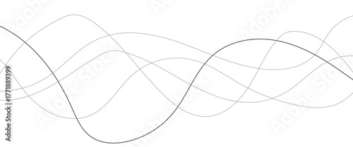 Technology abstract lines on white background. Undulate Grey Wave Swirl, frequency sound wave, twisted curve lines with blend effect