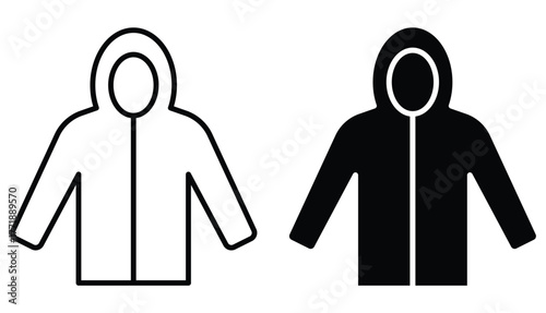 Minimalist Hooded Jacket Icon Outlines in Black and White for Design Use