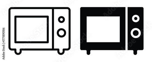 Minimalist Outline and Solid Icon of a Microwave Oven Design