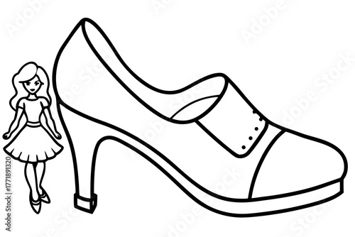 illustration of high heel shoe with a toy girl 