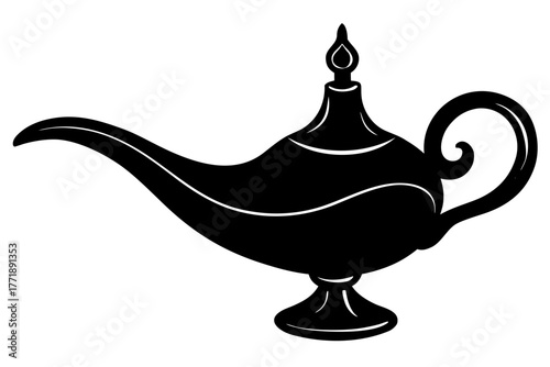 Aladdin lamp silhouette vector, aladdin lamp sign  black symbol