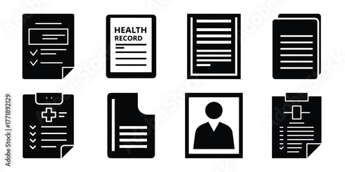health record minimal silhouette vector icon set