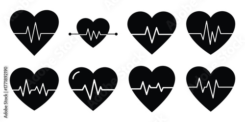 heart monitor minimal silhouette vector icon set
