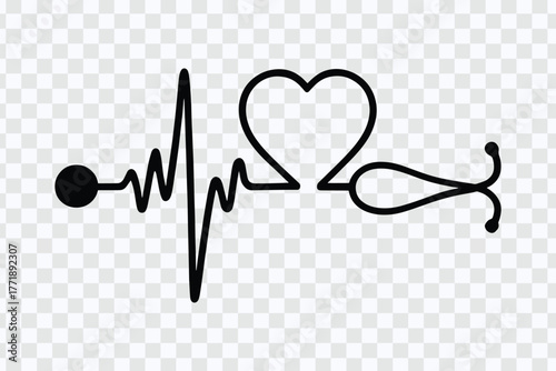 Heartbeat Line with Heart and Stethoscope Symbol Representing Healthcare, Love, Life, and Medical Connection