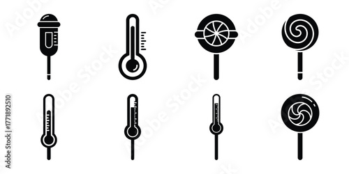 lollipop thermometer minimal silhouette vector icon set