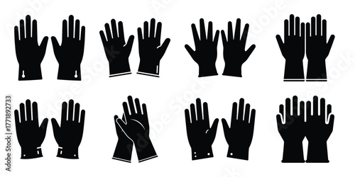 medical gloves minimal silhouette vector icon set
