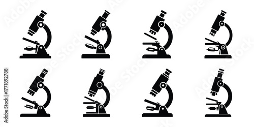 medical microscope minimal silhouette vector icon set