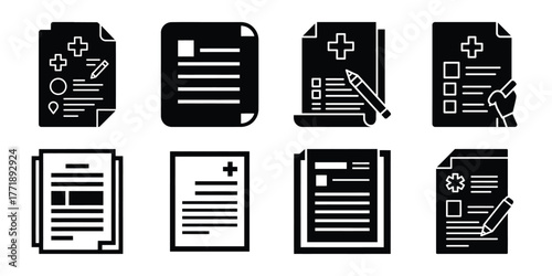 medical report minimal silhouette vector icon set