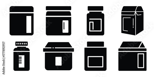 medicine box minimal silhouette vector icon set
