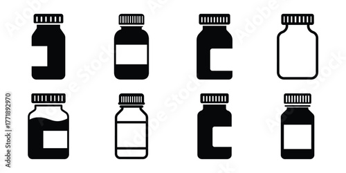 medicine bottle minimal silhouette vector icon set