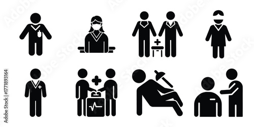 patient care minimal silhouette vector icon set