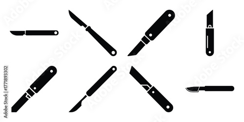 scalpel minimal silhouette vector icon set